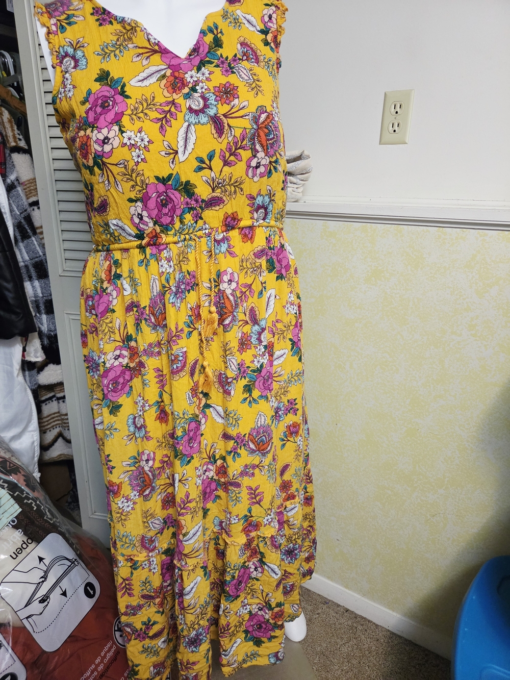 a.n.a Yellow Floral V-Neck Maxi Dress with Pink Blooms